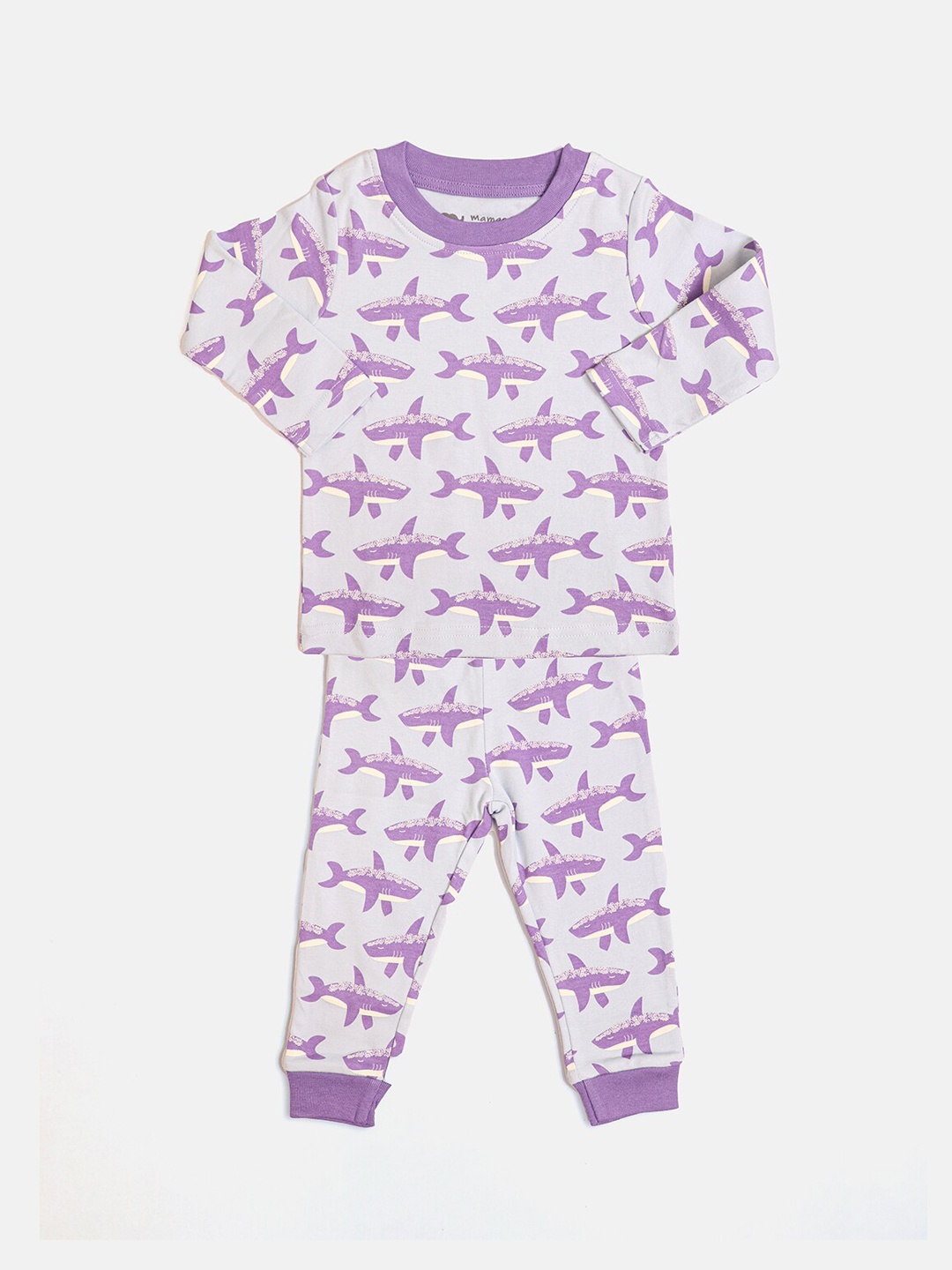 

Whistle & Hops Infants Conversational Printed Pure Cotton Night suit, Purple