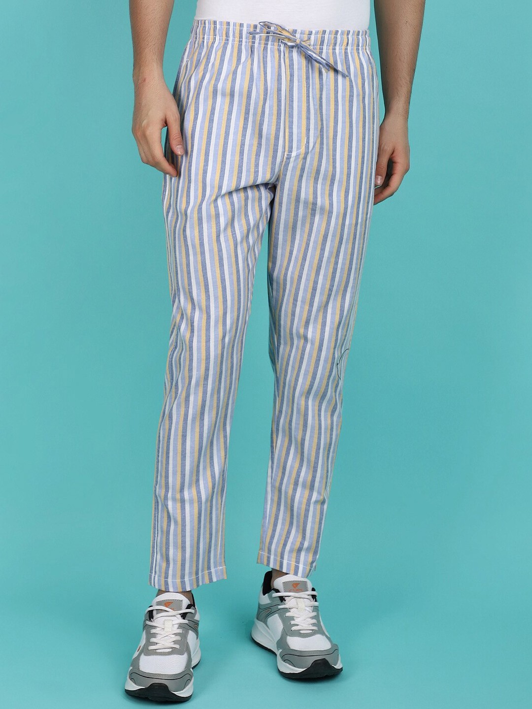 

V-Mart Men Mid Rise Striped Track Pants, Blue