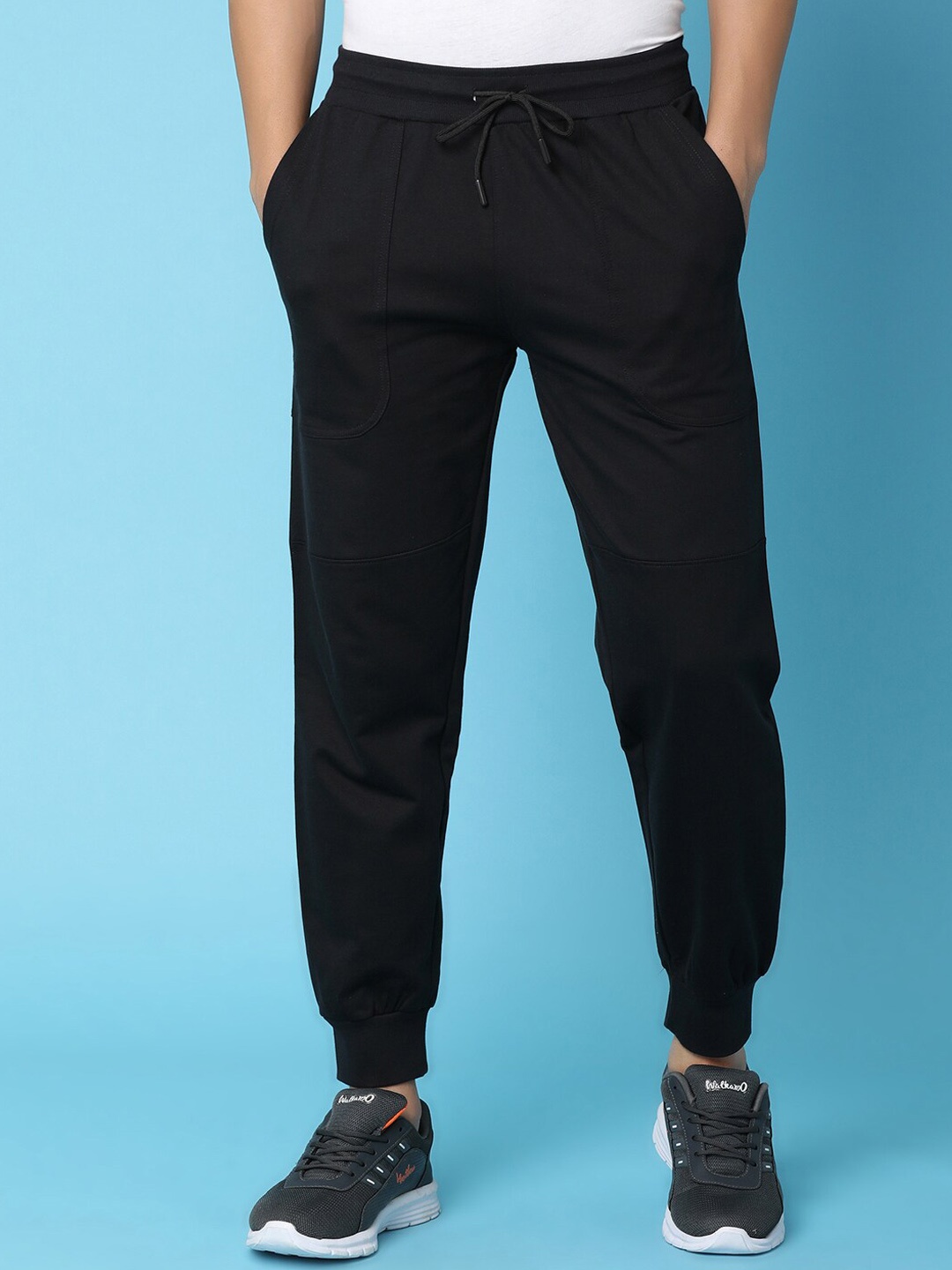 

V-Mart Men Mid-Rise Cotton Joggers, Black