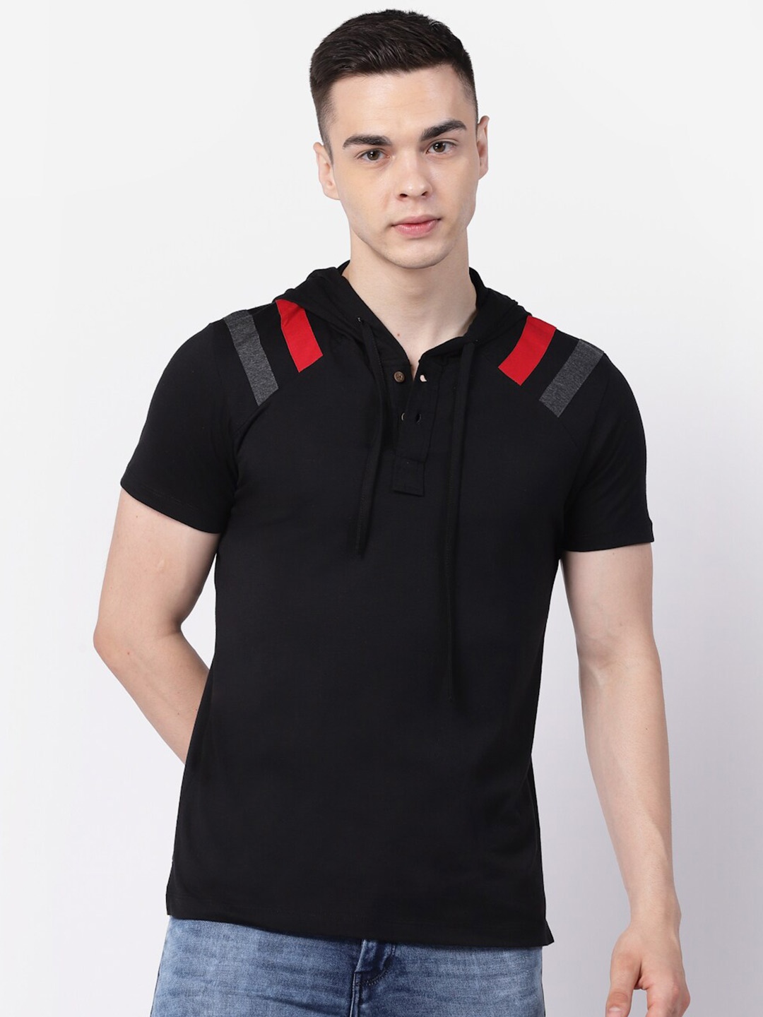 

Kalt Hooded Neck Short Sleeves Regular Fit T-shirt, Black