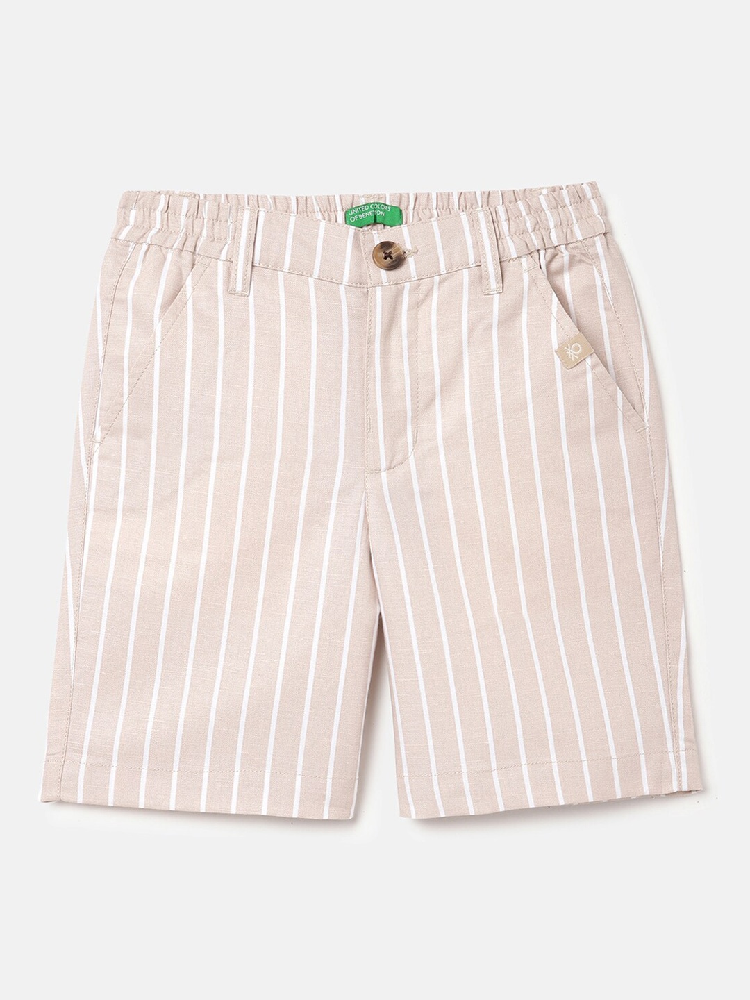 

United Colors of Benetton Boys Striped Cotton Linen Shorts, Beige