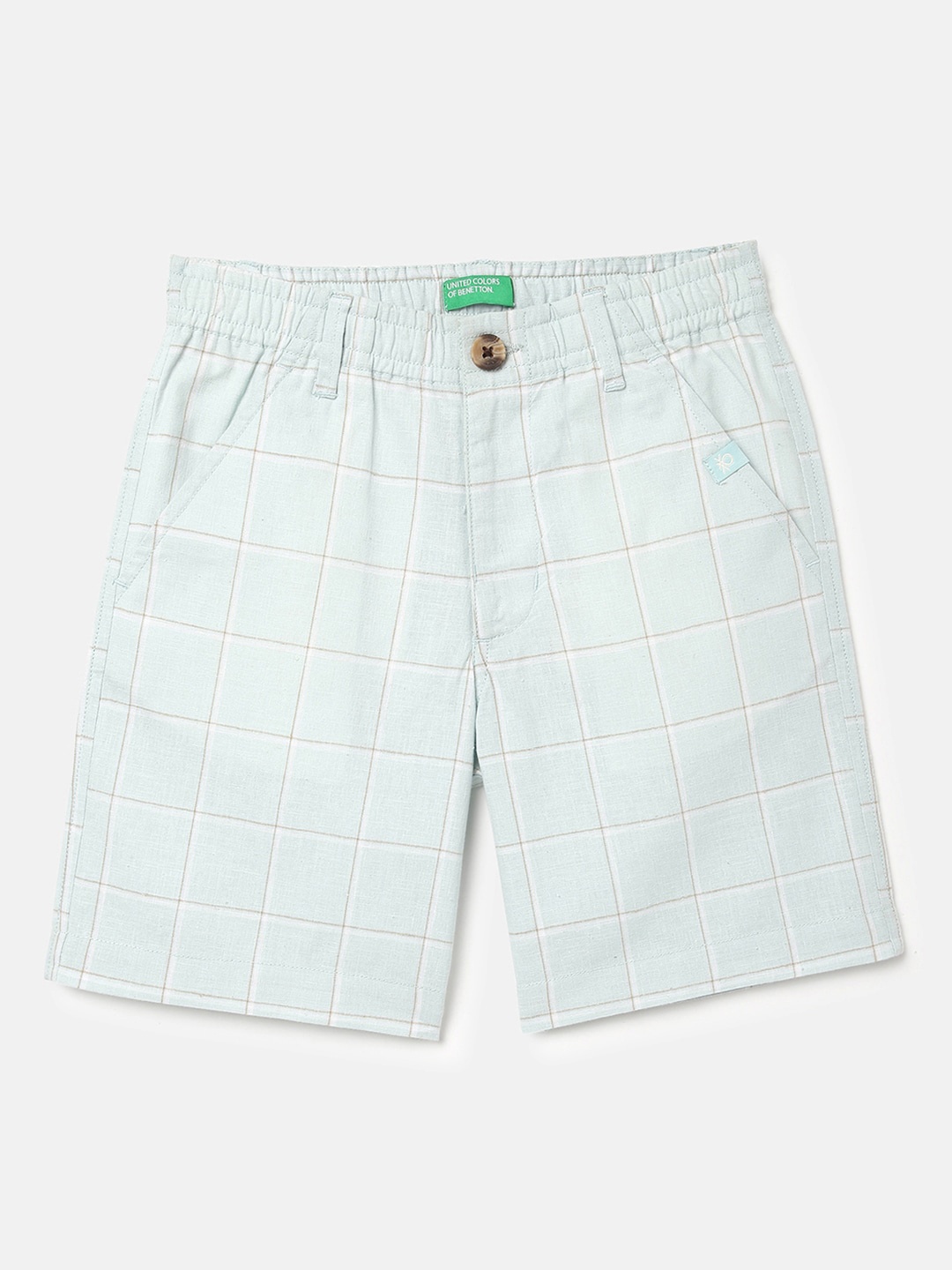 

United Colors of Benetton Boys Checked Mid-Rise Cotton Linen Regular Fit Shorts, Green