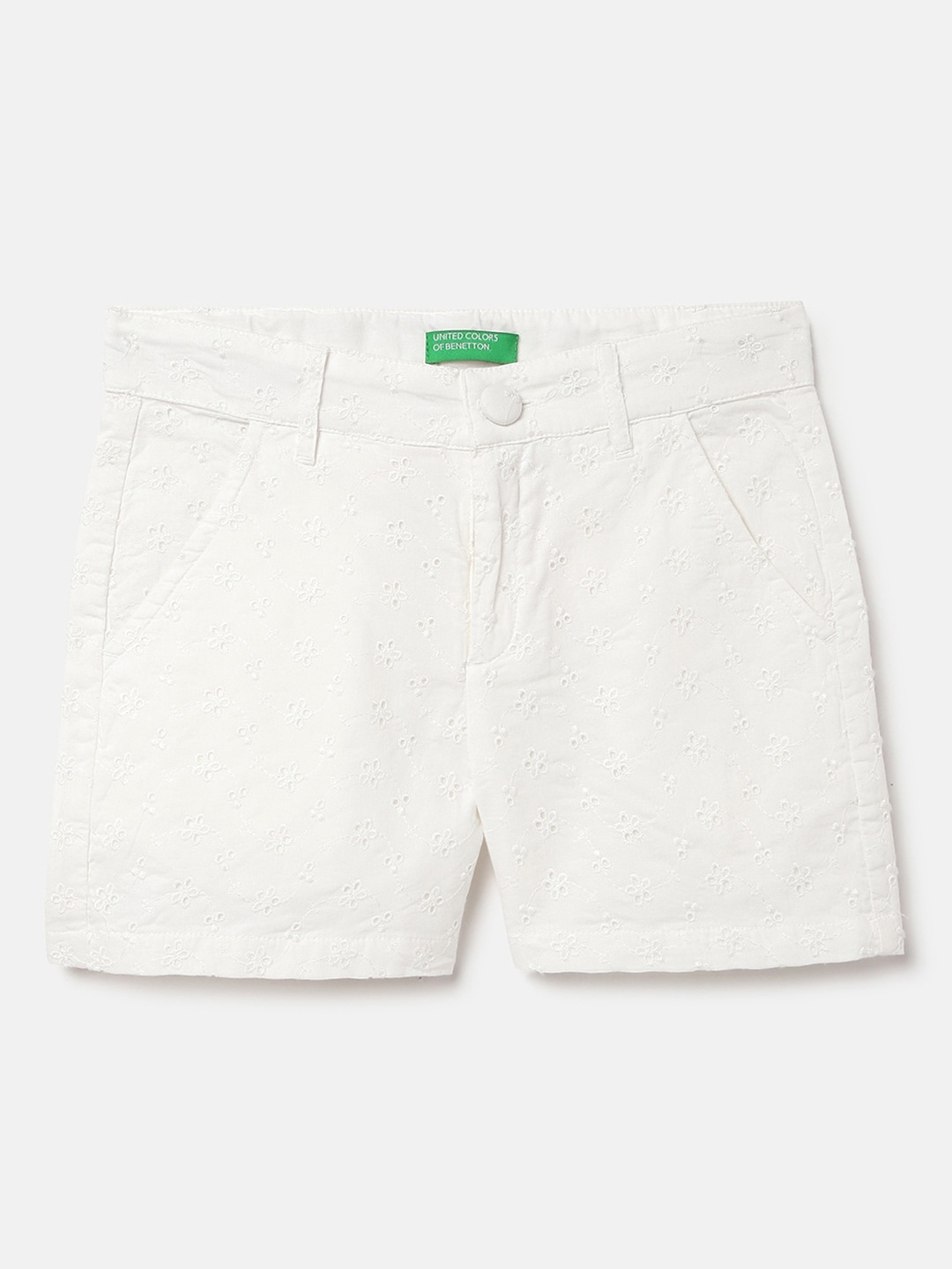 

United Colors of Benetton Girls Mid-Rise Pure Cotton Shorts, White