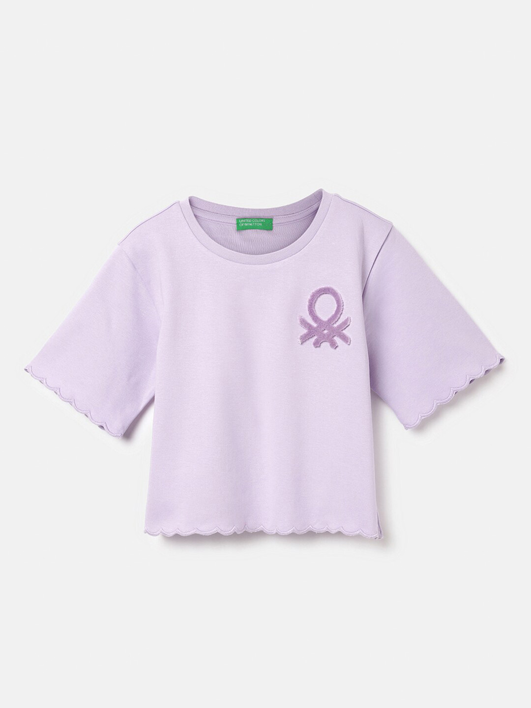 

United Colors of Benetton Girls Round Neck Pure Cotton T-shirt, Purple