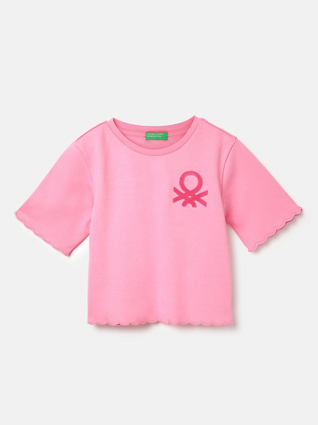 

United Colors of Benetton Girls Pure Cotton Round Neck T-shirt, Pink