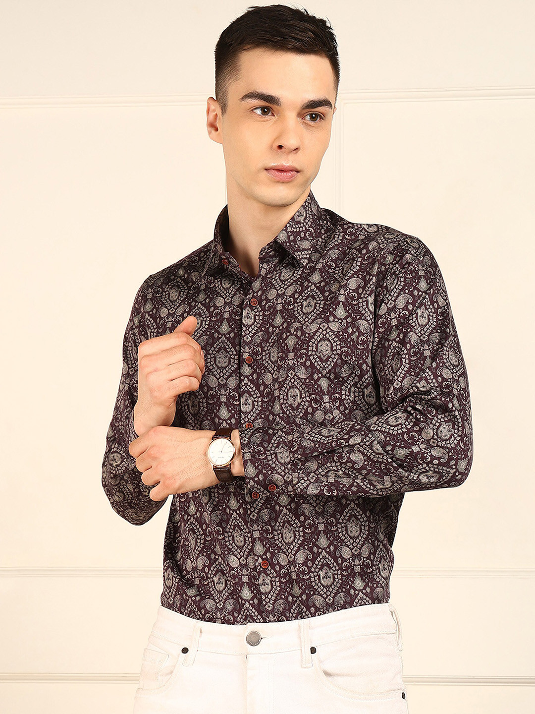 

FUBAR Slim Fit Floral Cotton Printed Casual Shirt, Purple