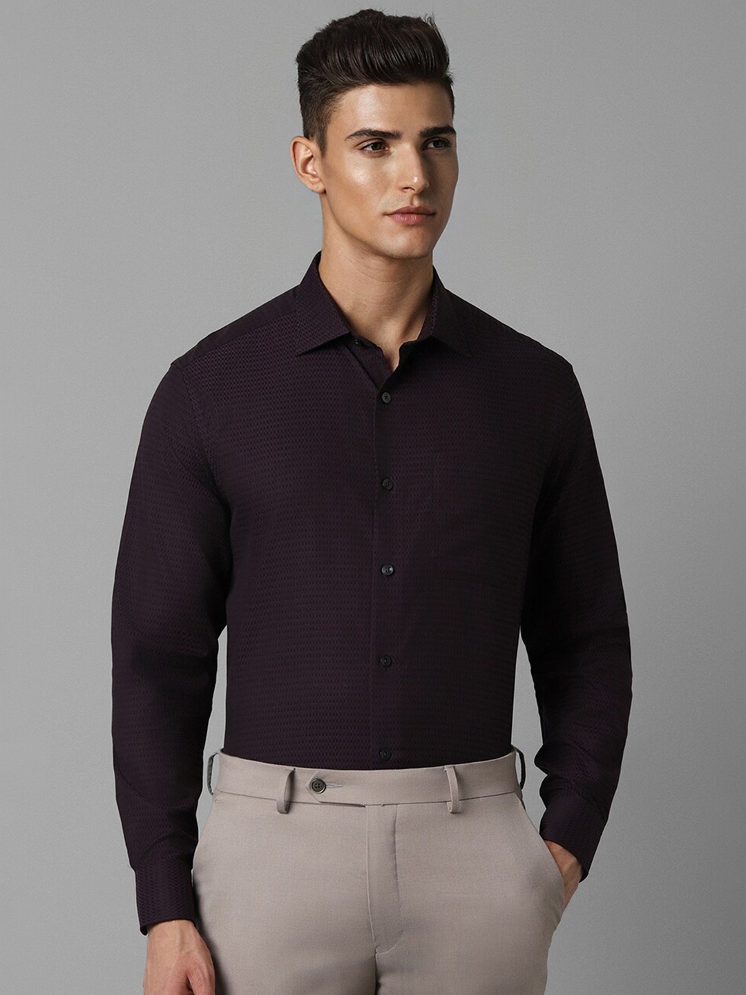 

Louis Philippe Spread Collar Long Sleeves Cotton Formal Shirt, Purple