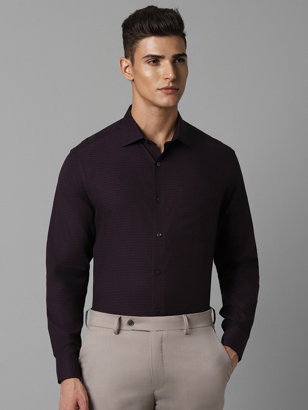 

Louis Philippe Spread Collar Long Sleeves Cotton Formal Shirt, Purple