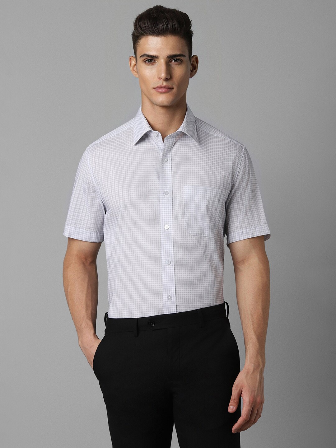 

Louis Philippe Striped Spread Collar Cotton Formal Shirt, Grey