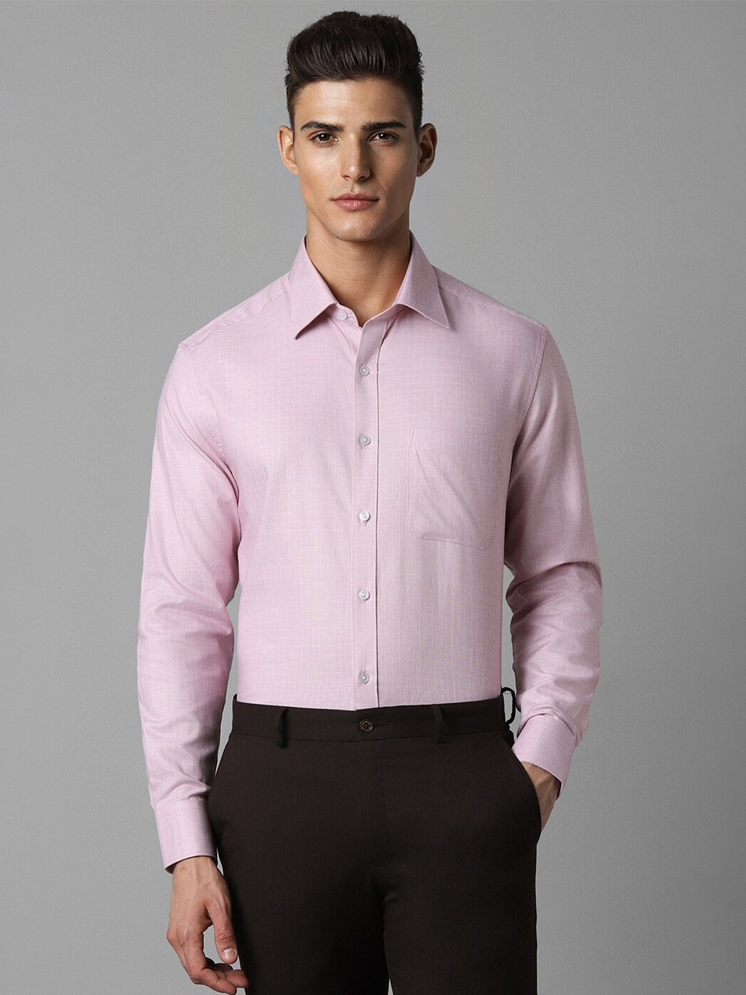 

Louis Philippe Spread Collar Self Design Cotton Formal Shirt, Pink