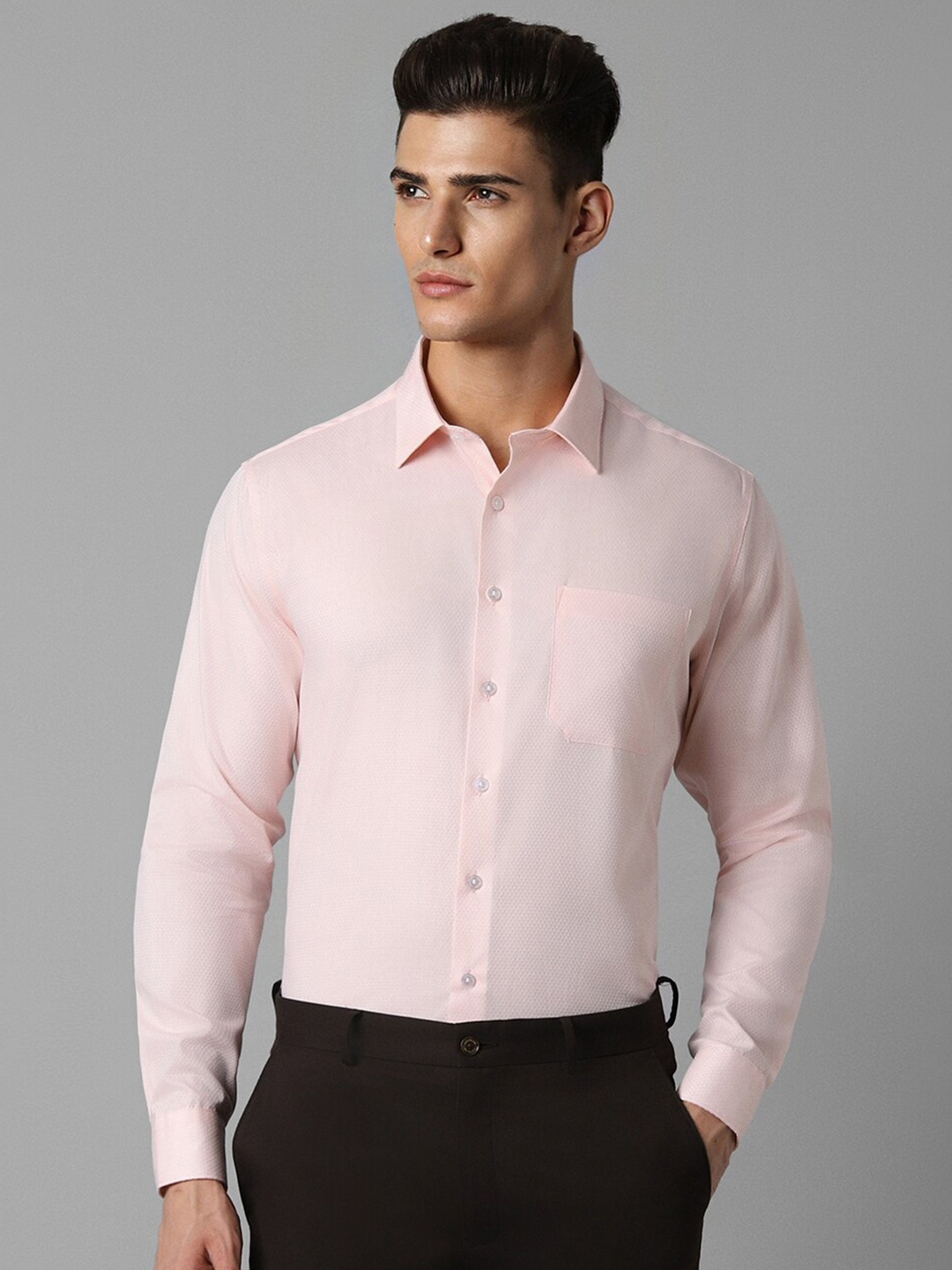 

Louis Philippe Slim Fit Spread Collar Long Sleeves Cotton Formal Shirt, Peach