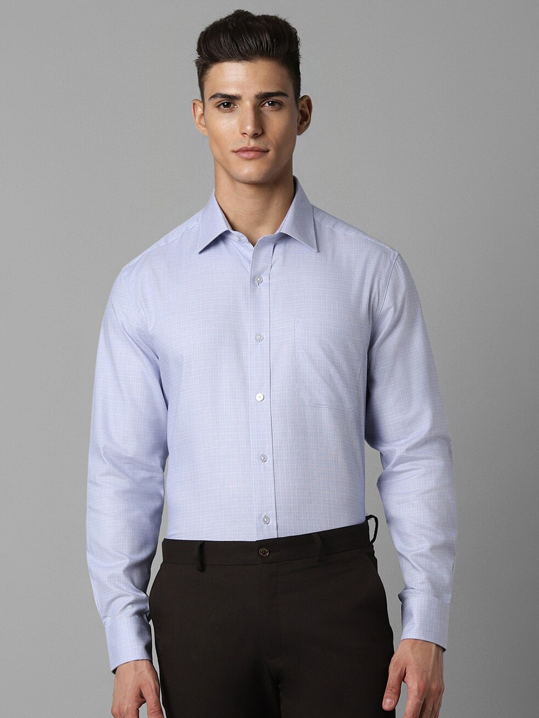 

Louis Philippe Spread Collar Self Design Cotton Formal Shirt, Blue