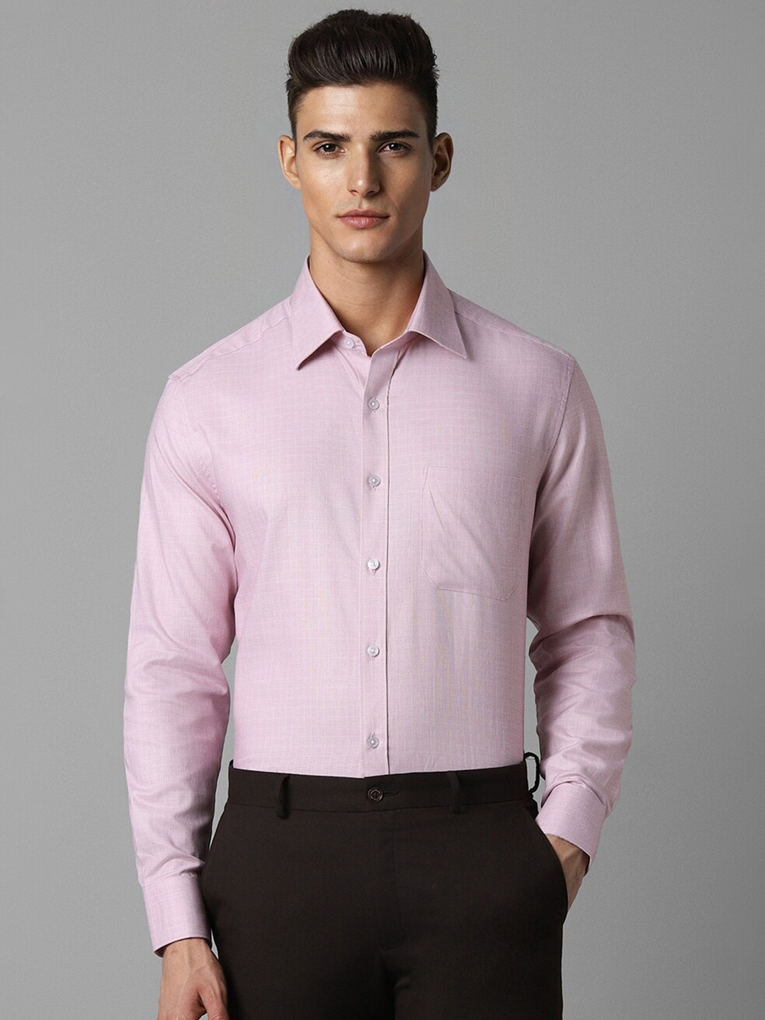 

Louis Philippe Classic Fit Checked Spread Collar Cotton Formal Shirt, Pink