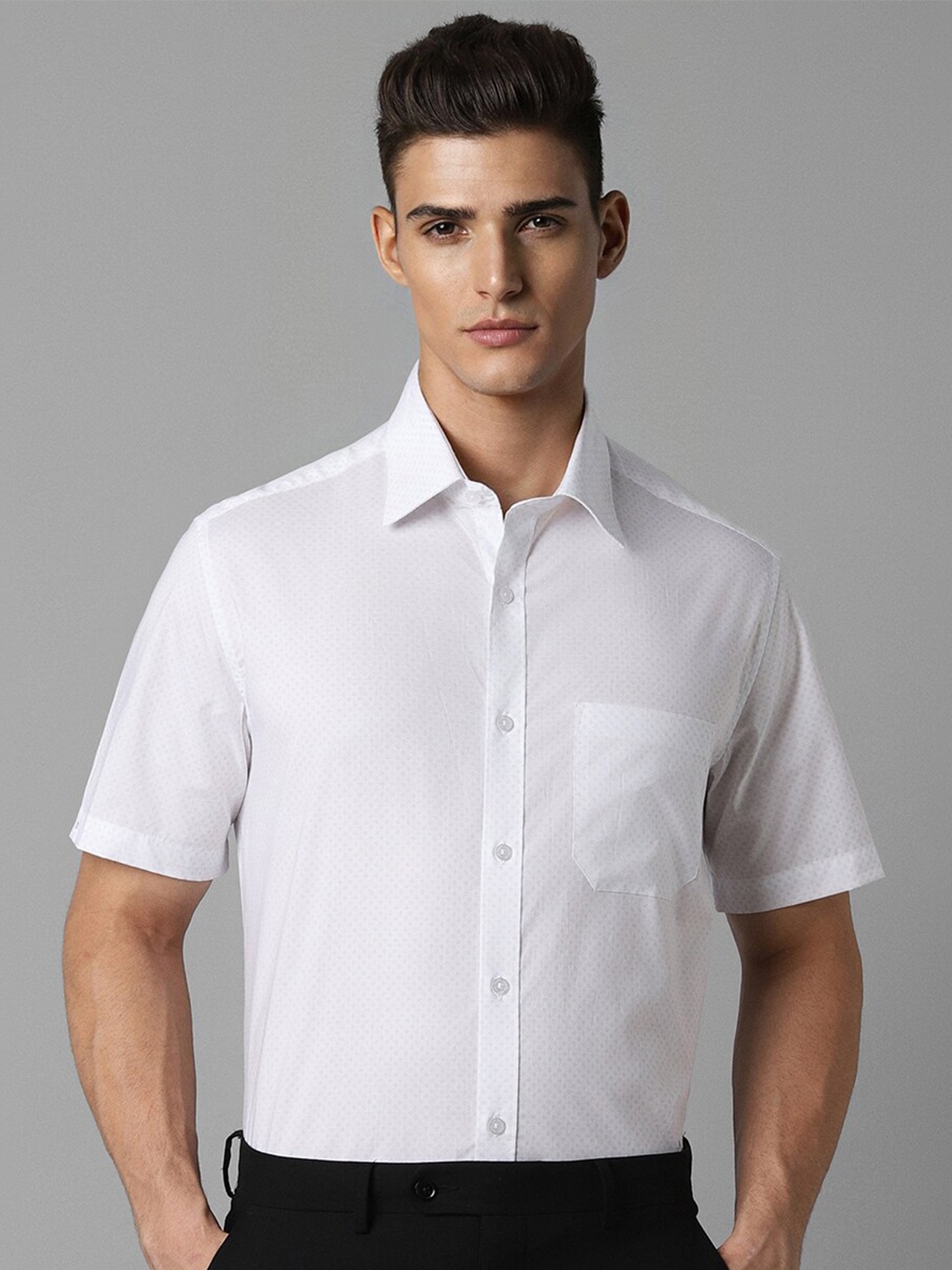 

Louis Philippe Spread Collar Short Sleeves Cotton Formal Shirt, White