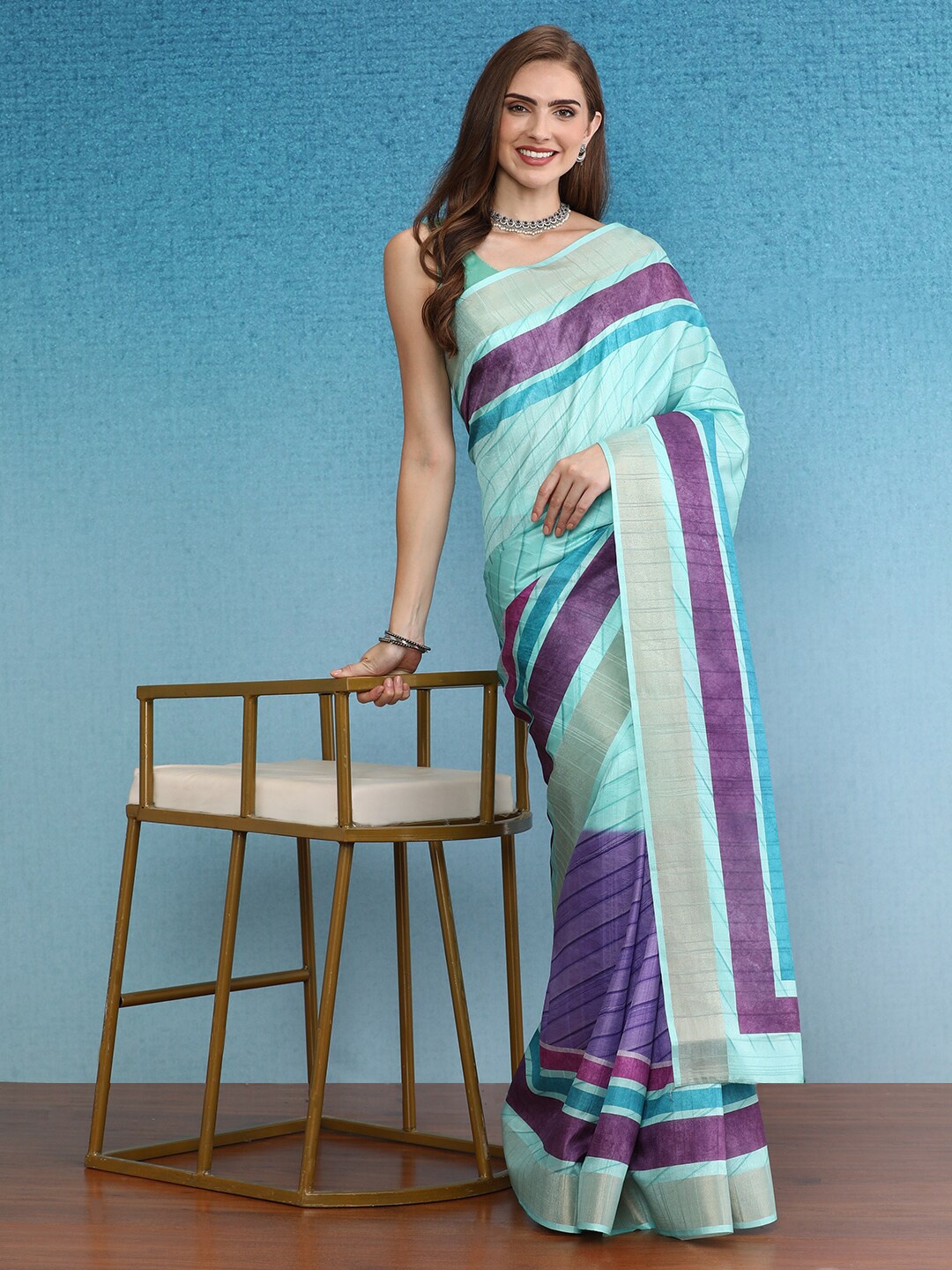 

Silk Land Leheriya Banarasi SilkDigital Print Saree, Purple