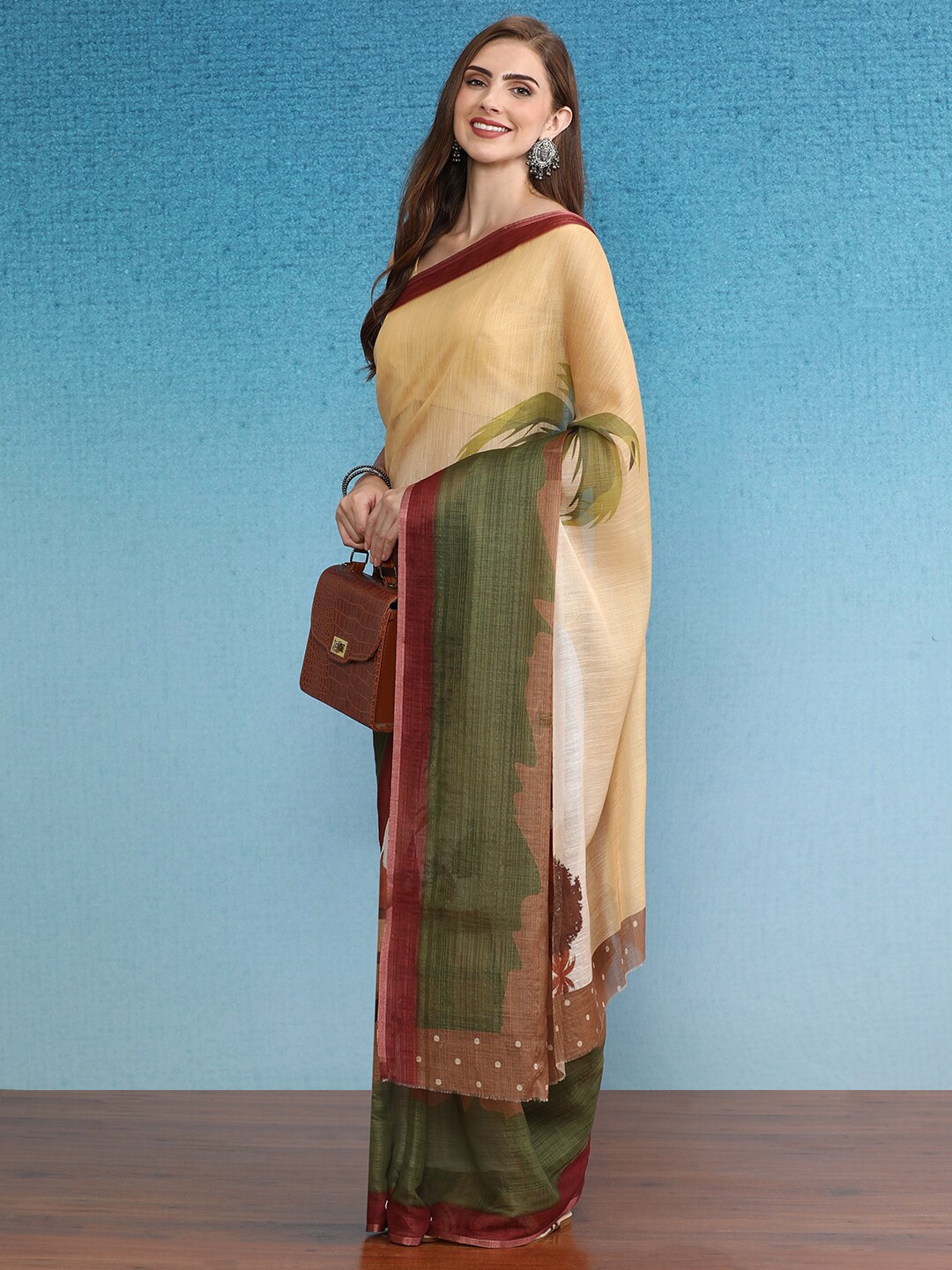 

Silk Land Ethnic Motifs Cotton Silk Digital Print Saree, Green