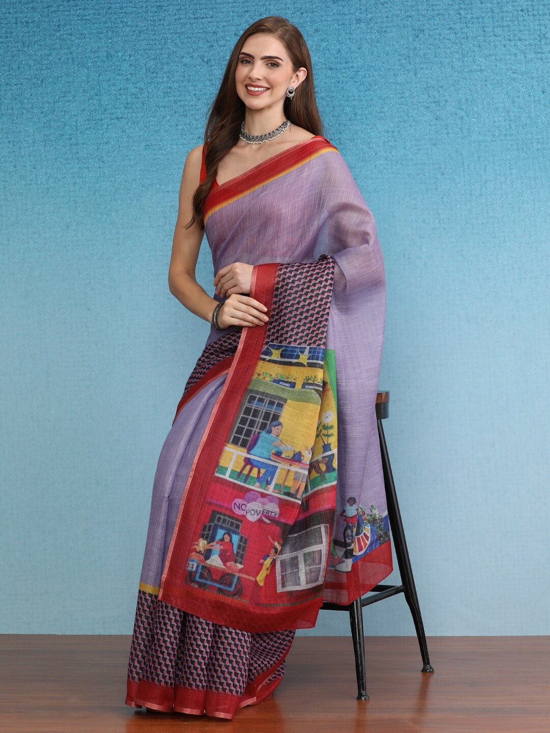 

Silk Land Ethnic Motifs Cotton Silk Digital Print Saree, Lavender