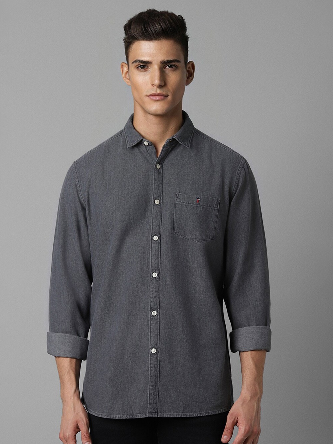 

Louis Philippe Jeans Spread Collar Slim Fit Cotton Opaque Casual Shirt, Grey