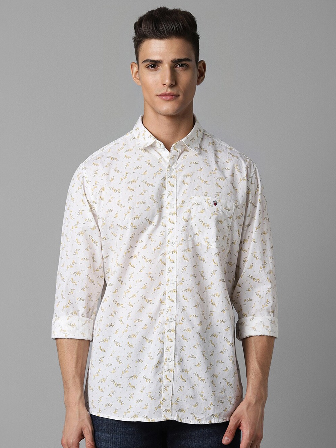

Louis Philippe Jeans Slim Fit Floral Printed Spread Collar Cotton Shirt, White