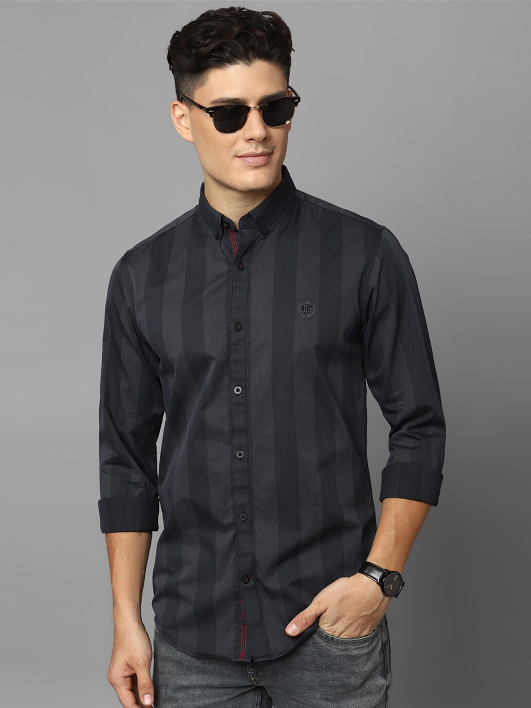 

Louis Philippe Sport Vertical Striped Slim Fit Cotton Casual Shirt, Black