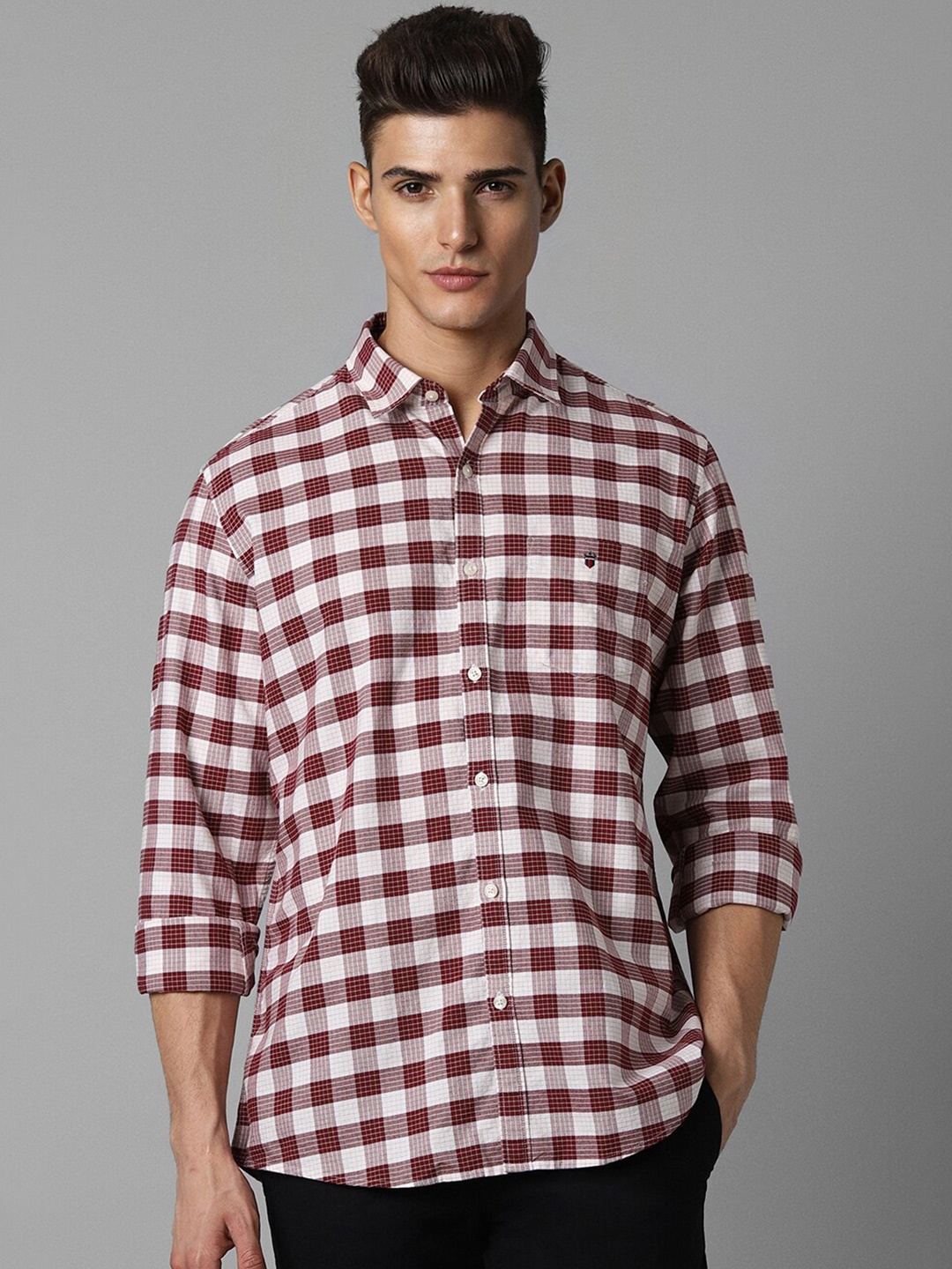 

Louis Philippe Sport Checked Slim Fit Cotton Opaque Casual Shirt, Maroon