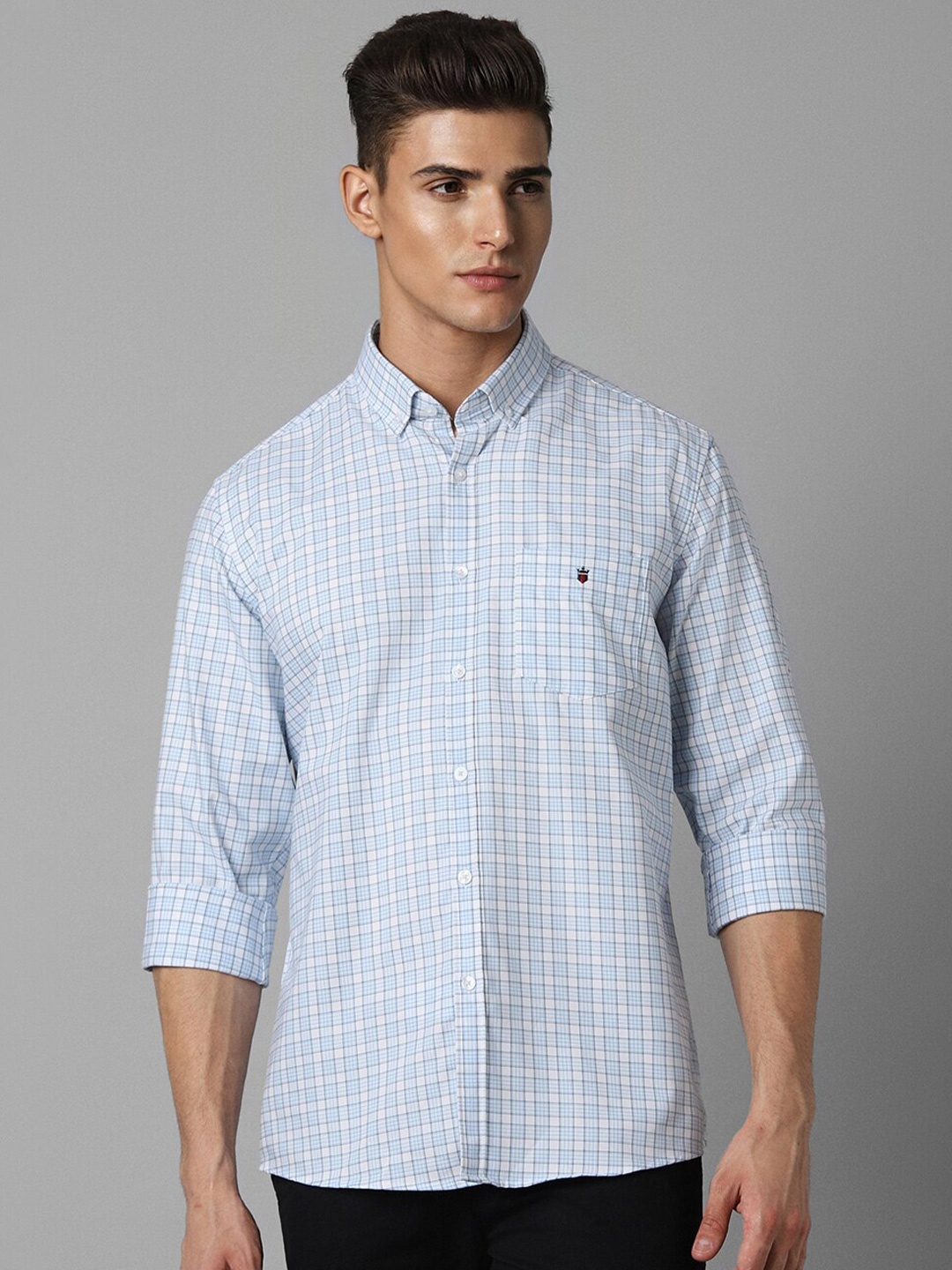 

Louis Philippe Sport Checked Slim Fit Cotton Opaque Casual Shirt, Blue