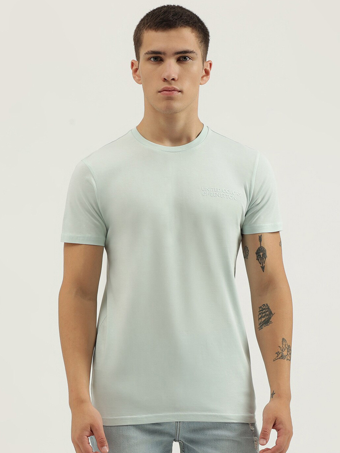 

United Colors of Benetton Pure Cotton Round Neck T-shirt, Blue
