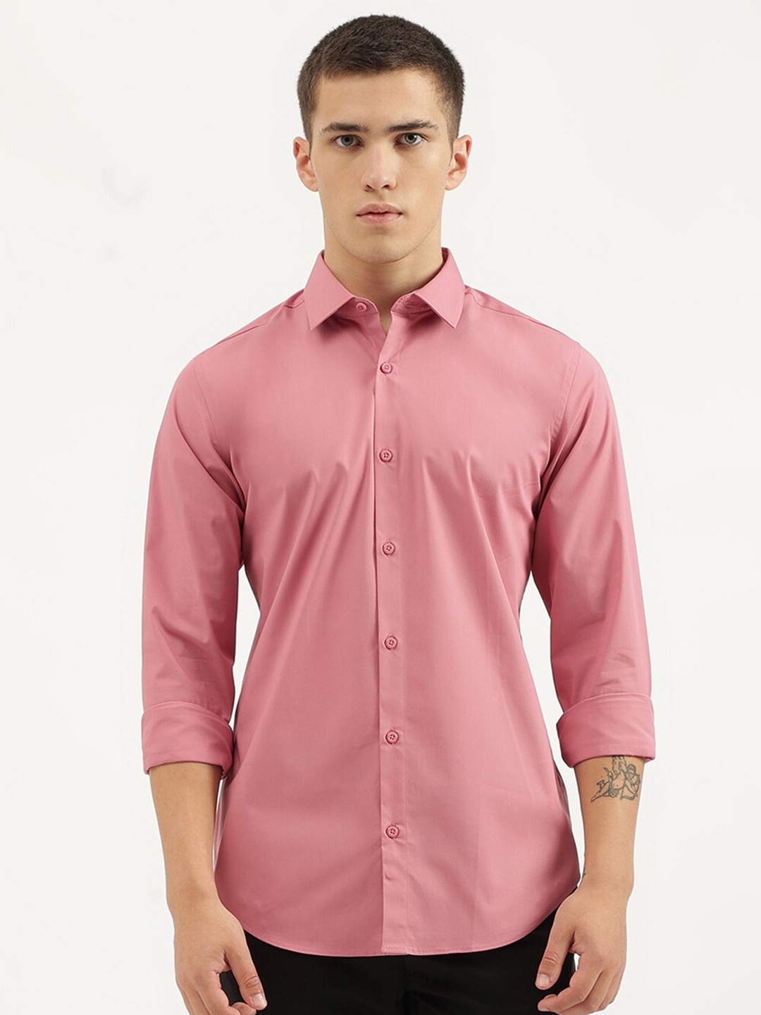 

United Colors of Benetton Slim Fit Spread Collar Long Sleeves Casual Shirt, Pink
