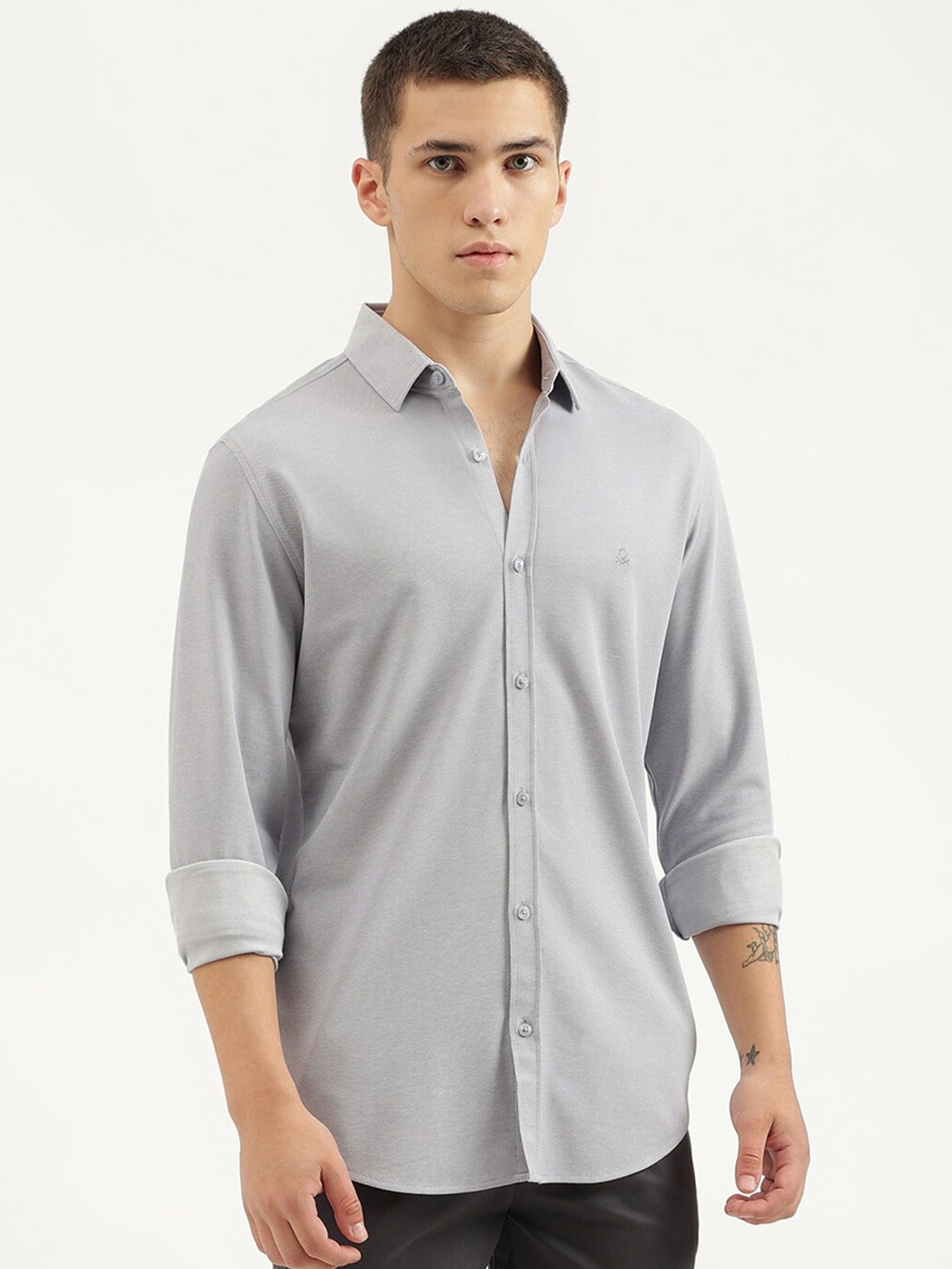 

United Colors of Benetton Slim Fit Opaque Casual Shirt, Grey