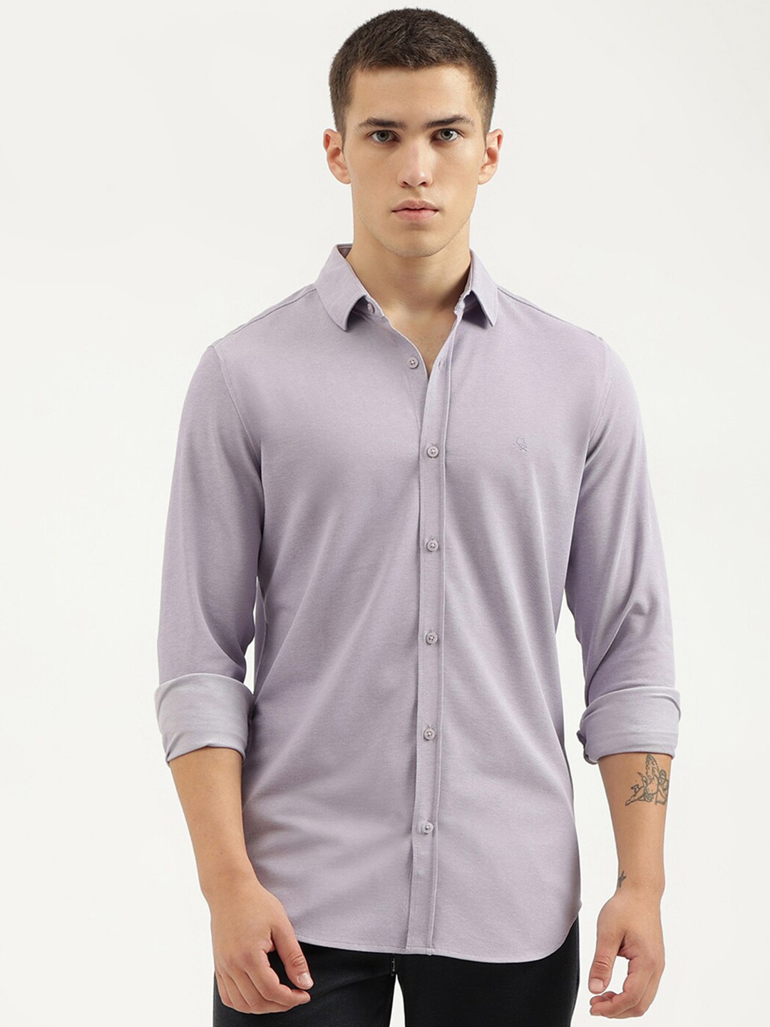 

United Colors of Benetton s Spread Slim Fit Opaque Casual Shirt, Purple