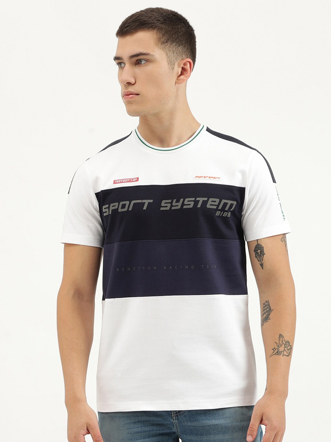 

United Colors of Benetton Colourblocked Pure Cotton Round Neck T-shirt, Multi