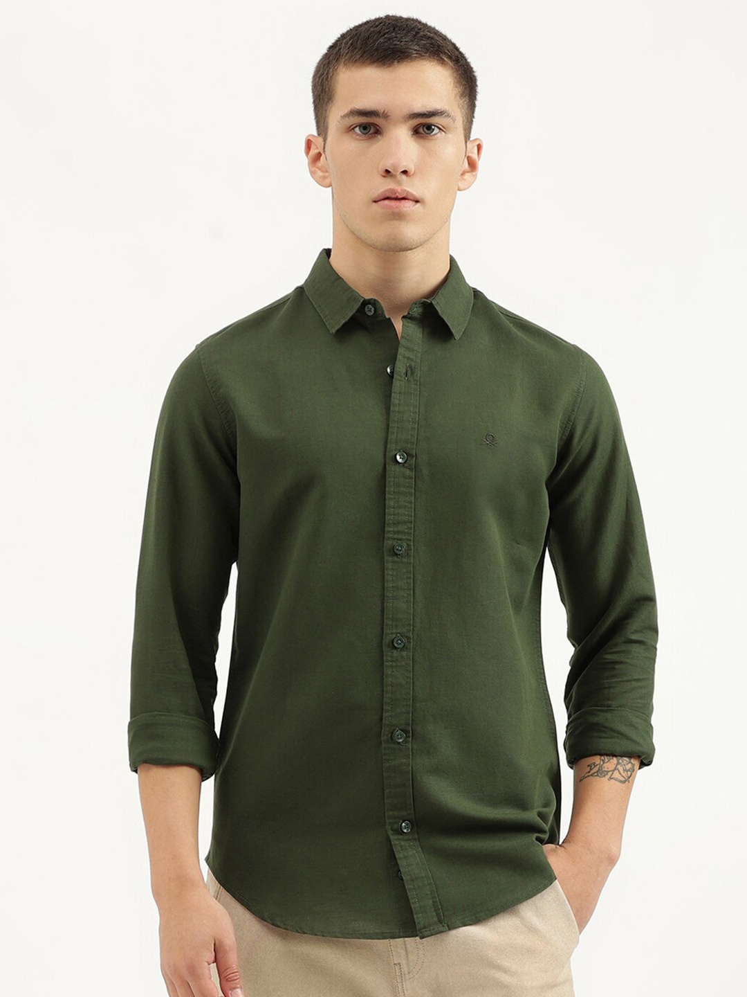 

United Colors of Benetton Slim Fit Opaque Casual Shirt, Green