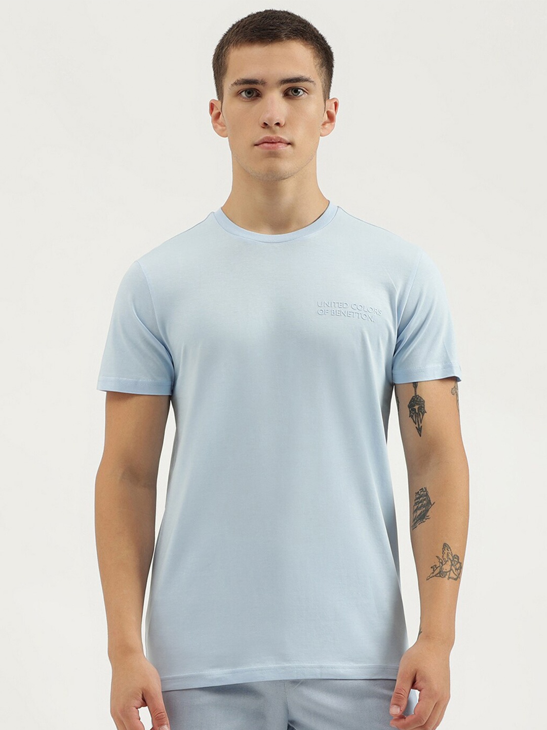 

United Colors of Benetton Short Sleeves Round Neck Pure Cotton T-shirt, Blue