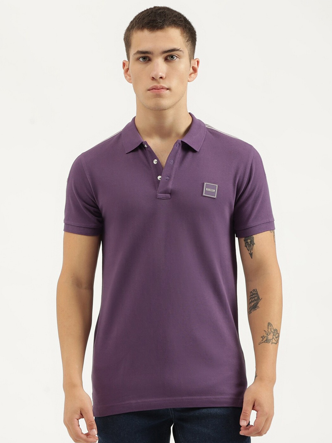 

United Colors of Benetton Polo Collar Pure Cotton T-shirt, Purple