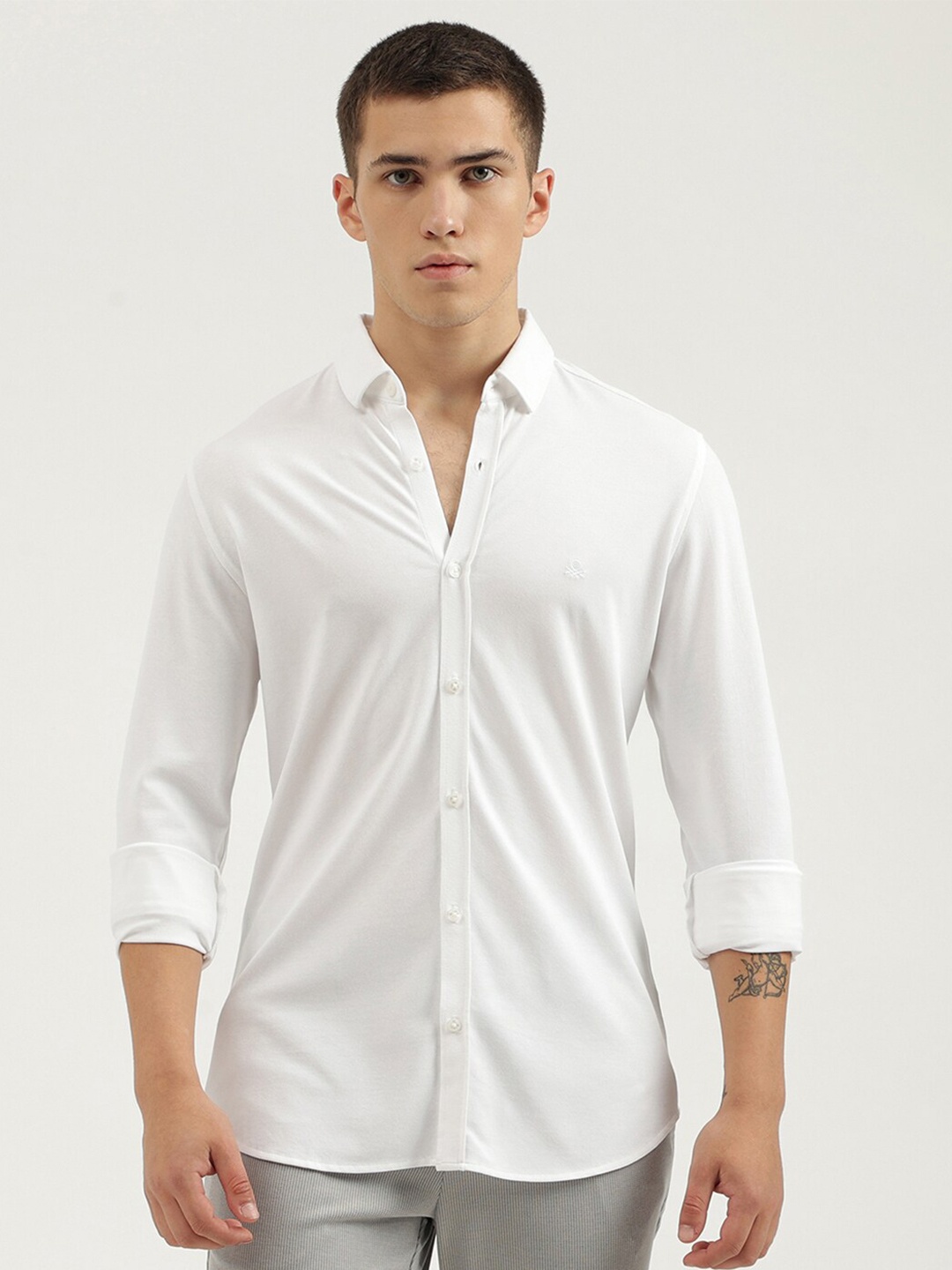 

United Colors of Benetton Slim Fit Opaque Casual Shirt, White