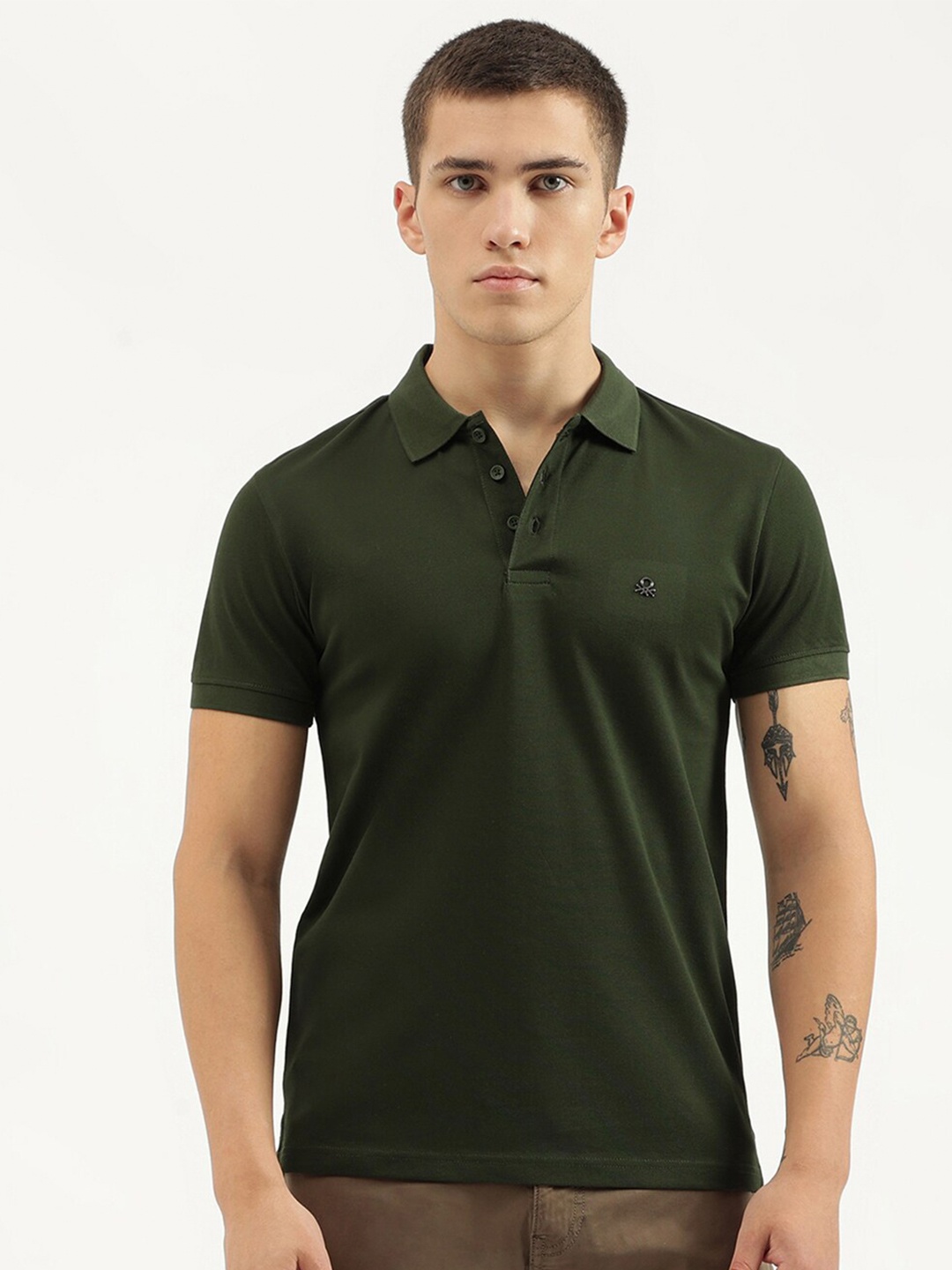 

United Colors of Benetton Short Sleeves Polo Collar Pure Cotton T-shirt, Green