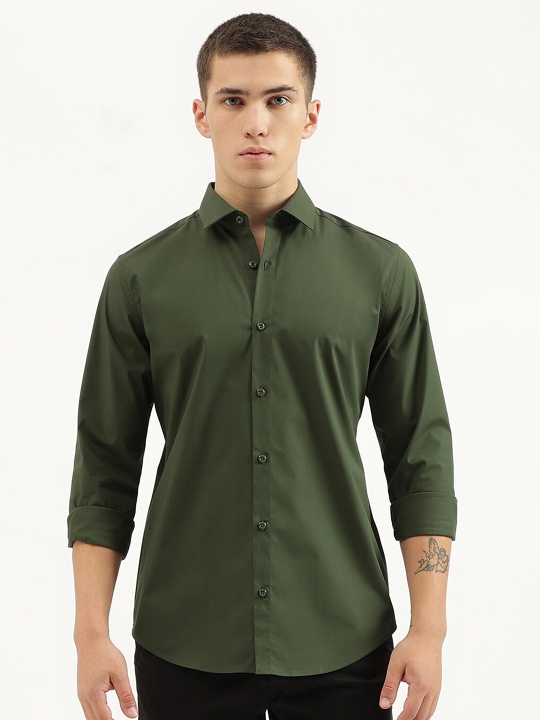 

United Colors of Benetton Slim Fit Opaque Cotton Formal Shirt, Green