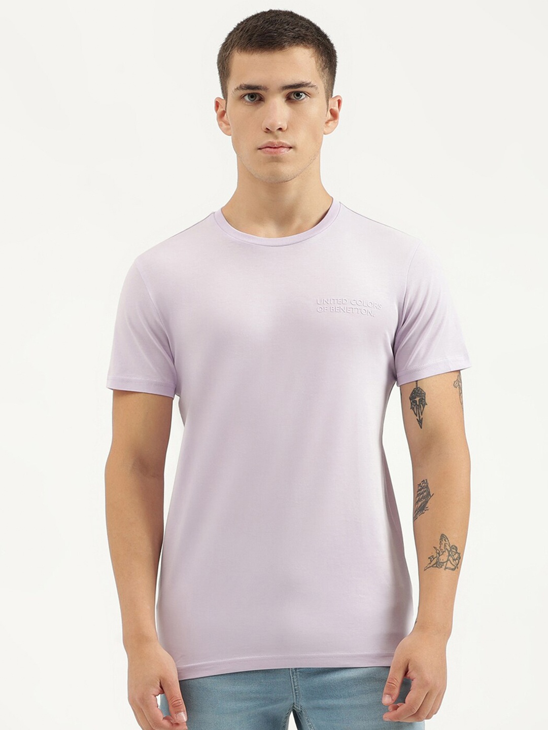 

United Colors of Benetton Round Neck Short Sleeves Pure Cotton T-shirt, Purple