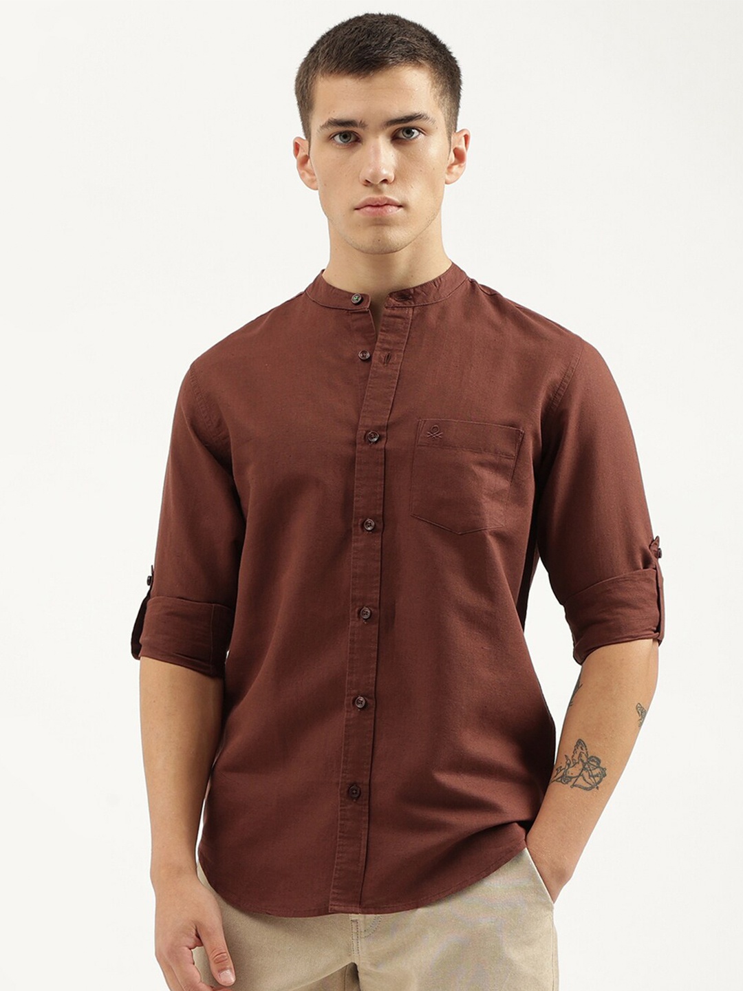 

United Colors of Benetton Opaque Casual Shirt, Red