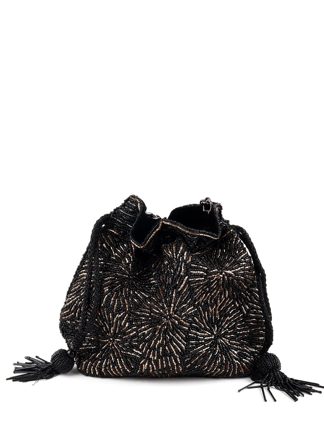 

ODETTE Embellished Potli Clutch, Black