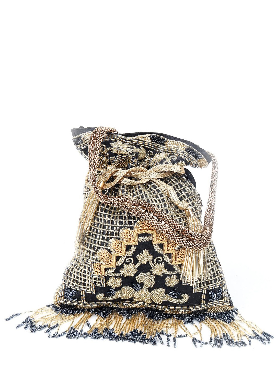 

ODETTE Embellished Velvet Potli Clutch, Black