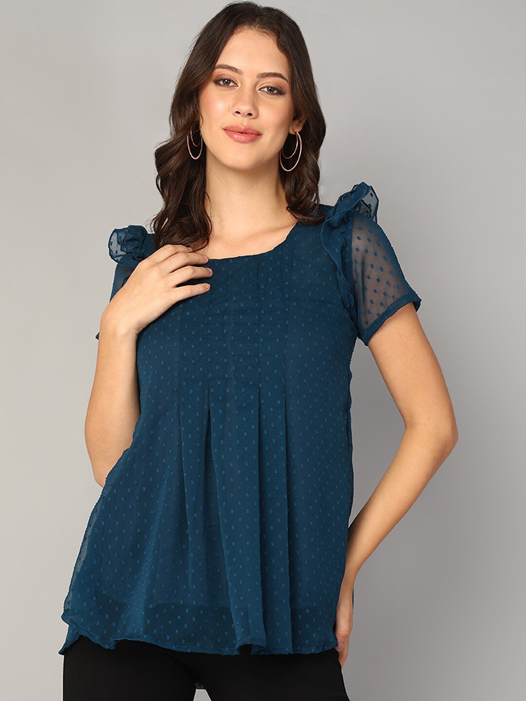 

Mast & Harbour Self Design Round Neck Short Sleeves Top, Teal