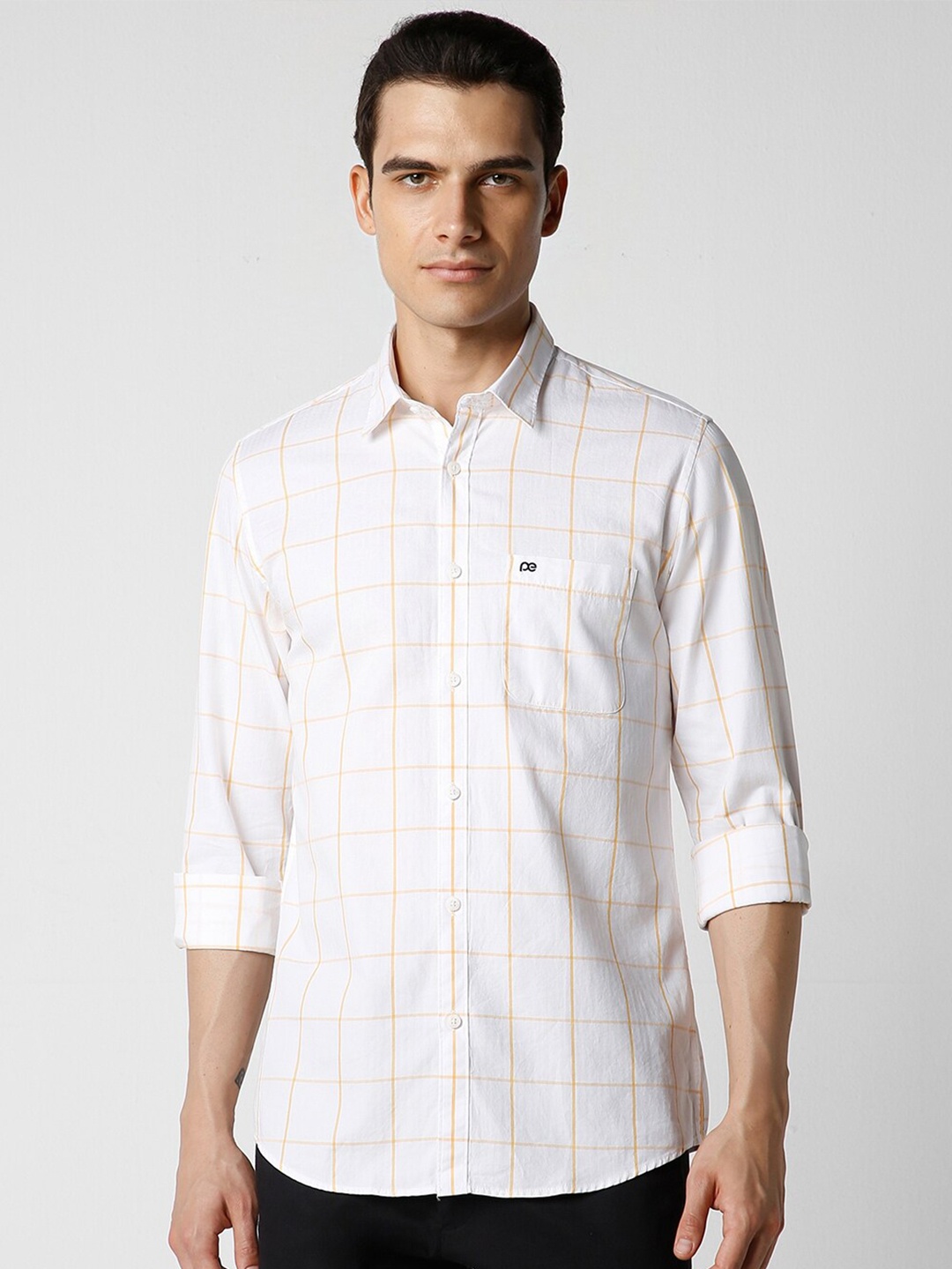 

Peter England Casuals Slim Fit Windowpane Checked Cotton Casual Shirt, White
