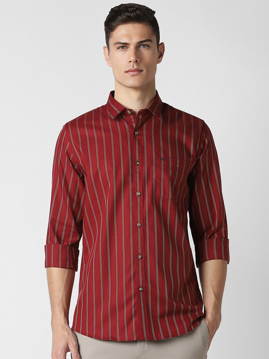 

Peter England Casuals Slim Fit Vertical Striped Casual Shirt, Red