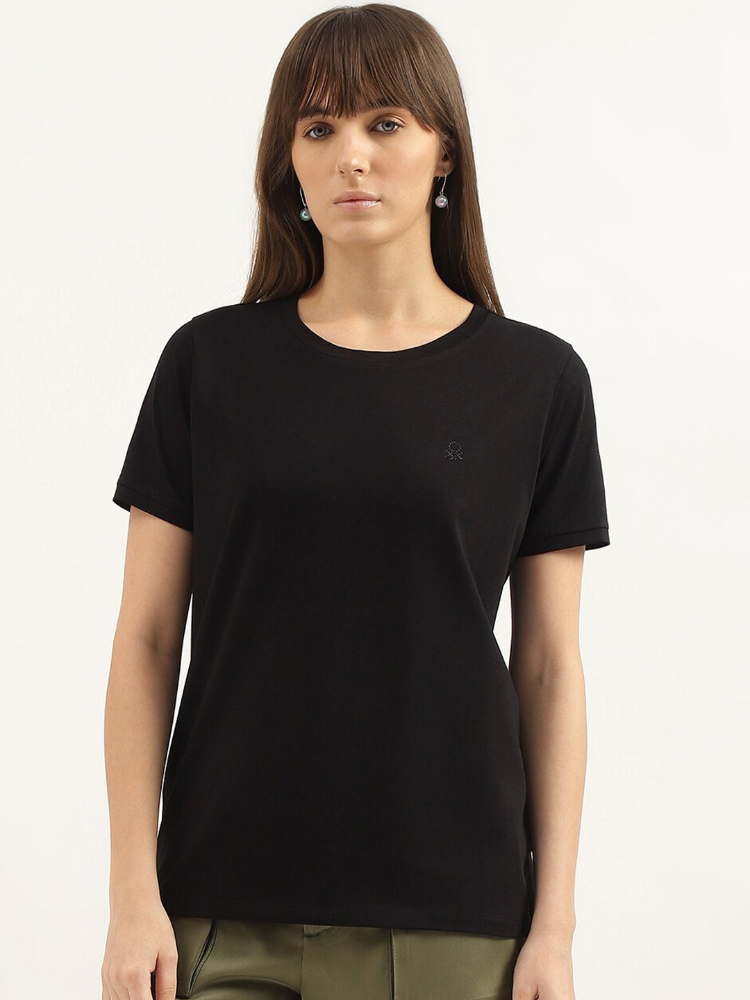 

United Colors of Benetton Short Sleeves Round Neck Pure Cotton T-shirt, Black