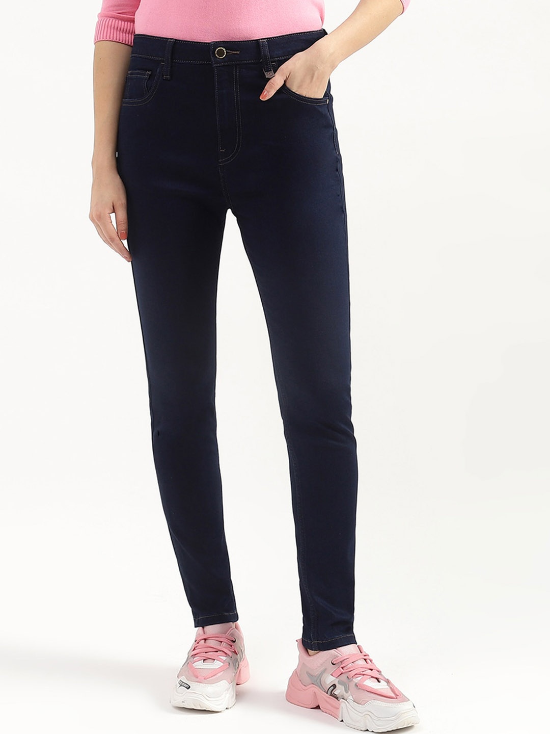 United Colors of Benetton Women Skinny Fit High-Rise Jeans, Navy blue