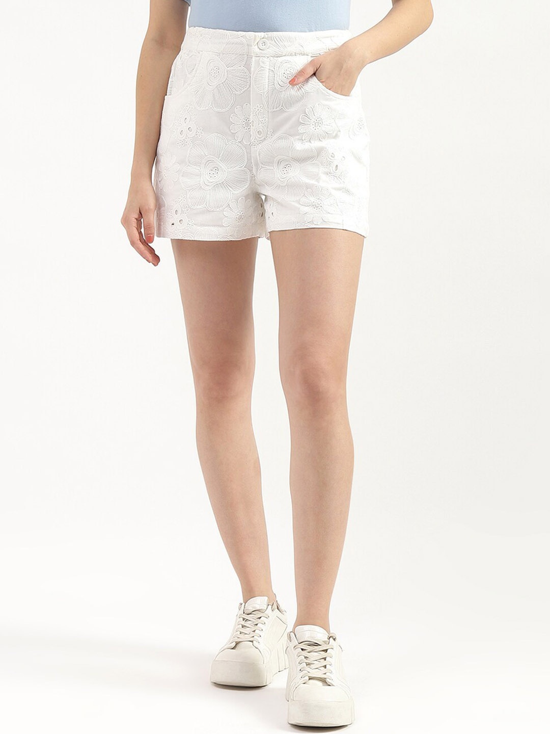 

United Colors of Benetton Women Mid-Rise Pure Cotton Shorts, White
