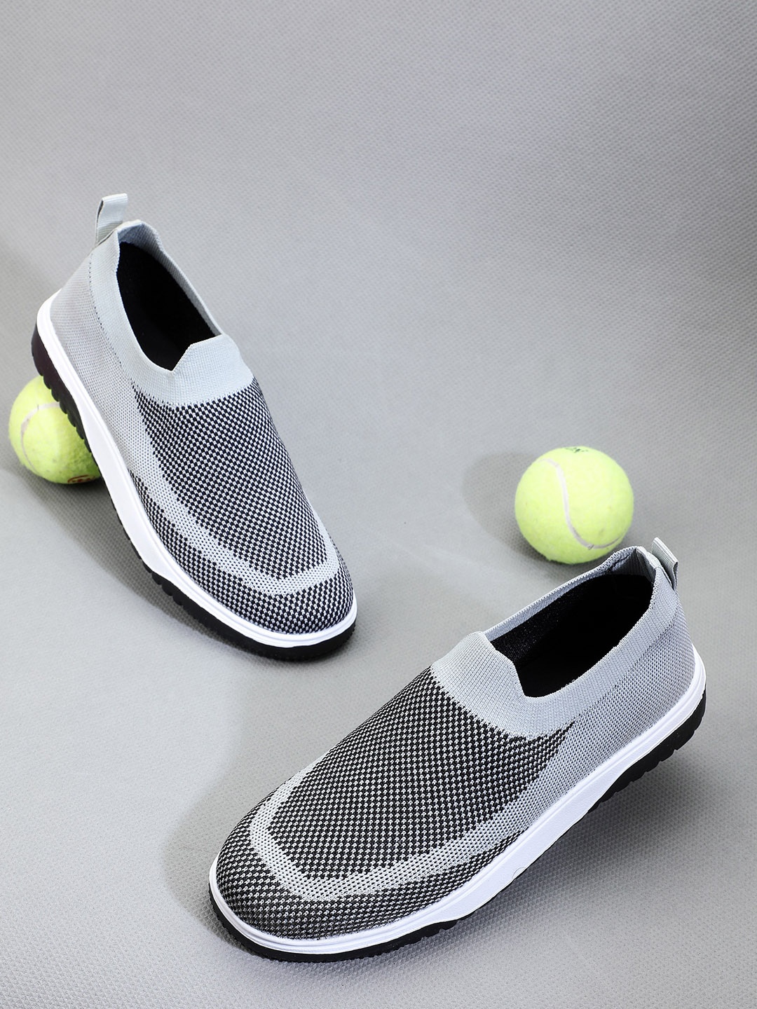 

TPENT Women Textured Slip-On Sneakers, Grey melange