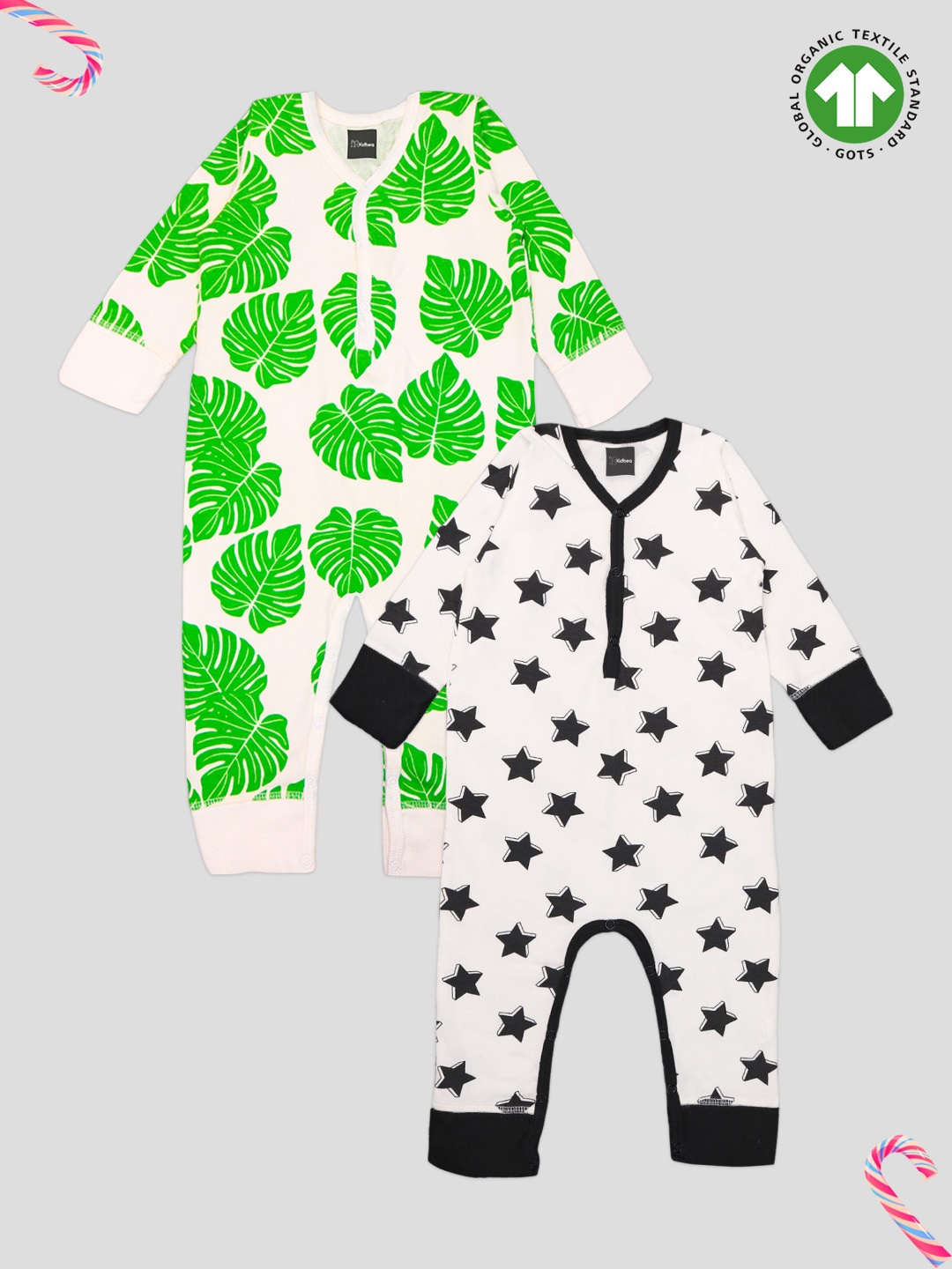 

Kidbea Infants Pack Of 2 Printed Organic Cotton Rompers, Green