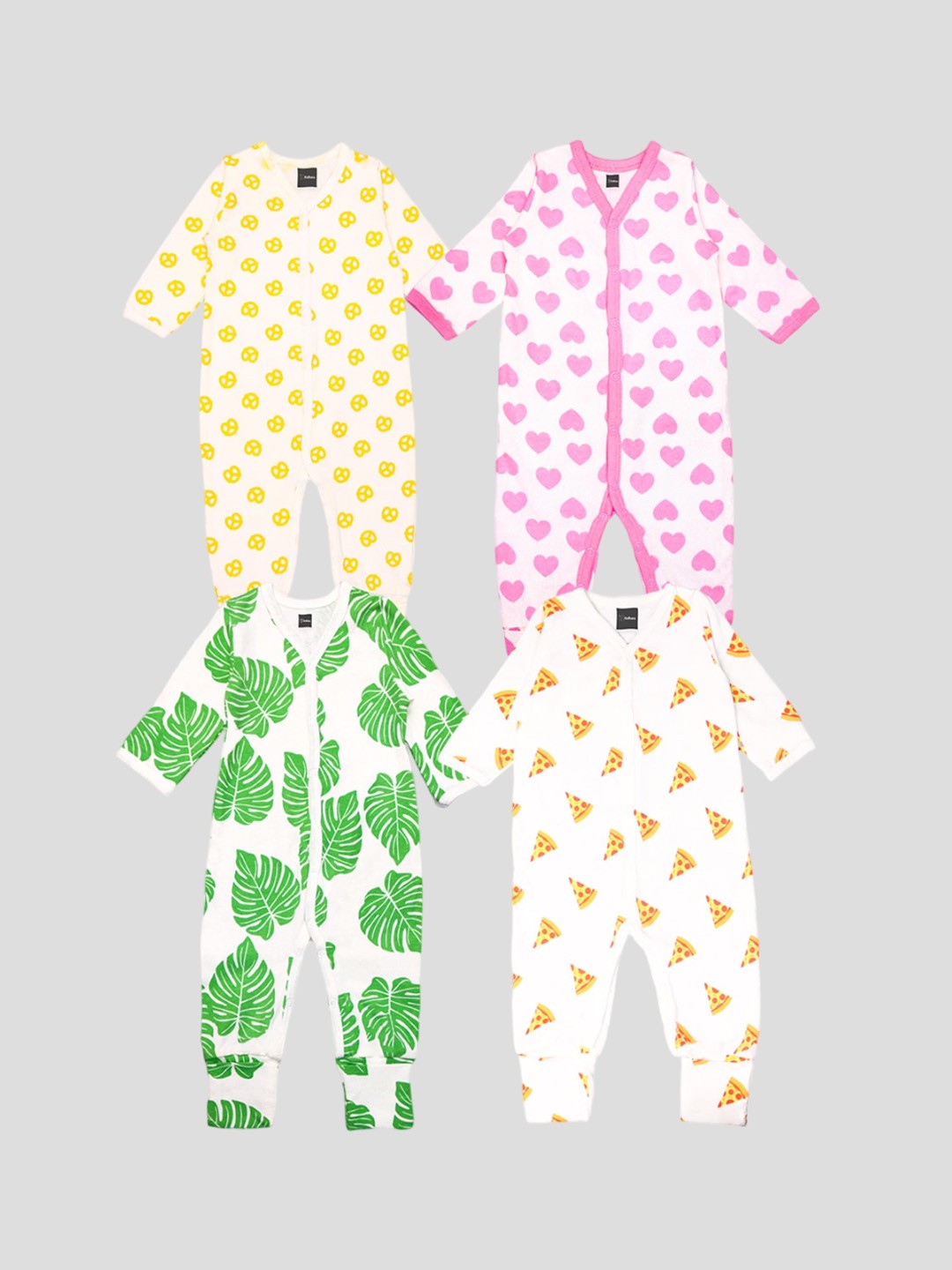 

Kidbea Infants Kids Pack Of 4 Printed Organic Cotton Rompers, Yellow